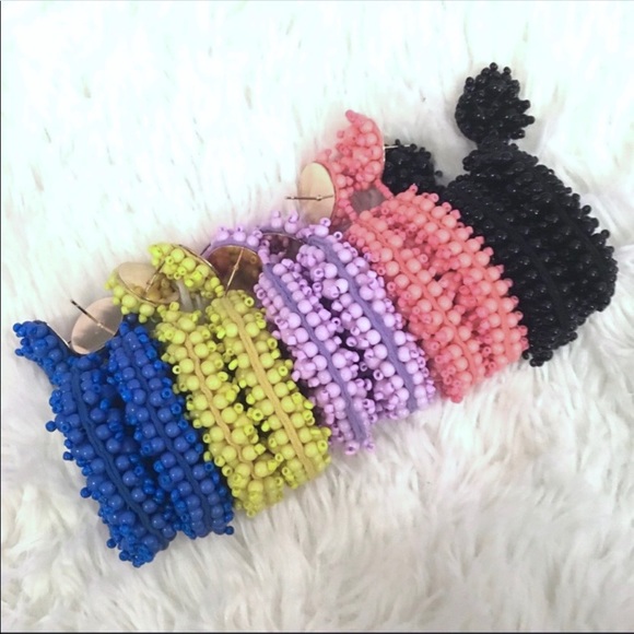 ✨NEW PUFFY BEADED EARRINGS IN BLUE -DROP STUD - Picture 4 of 4